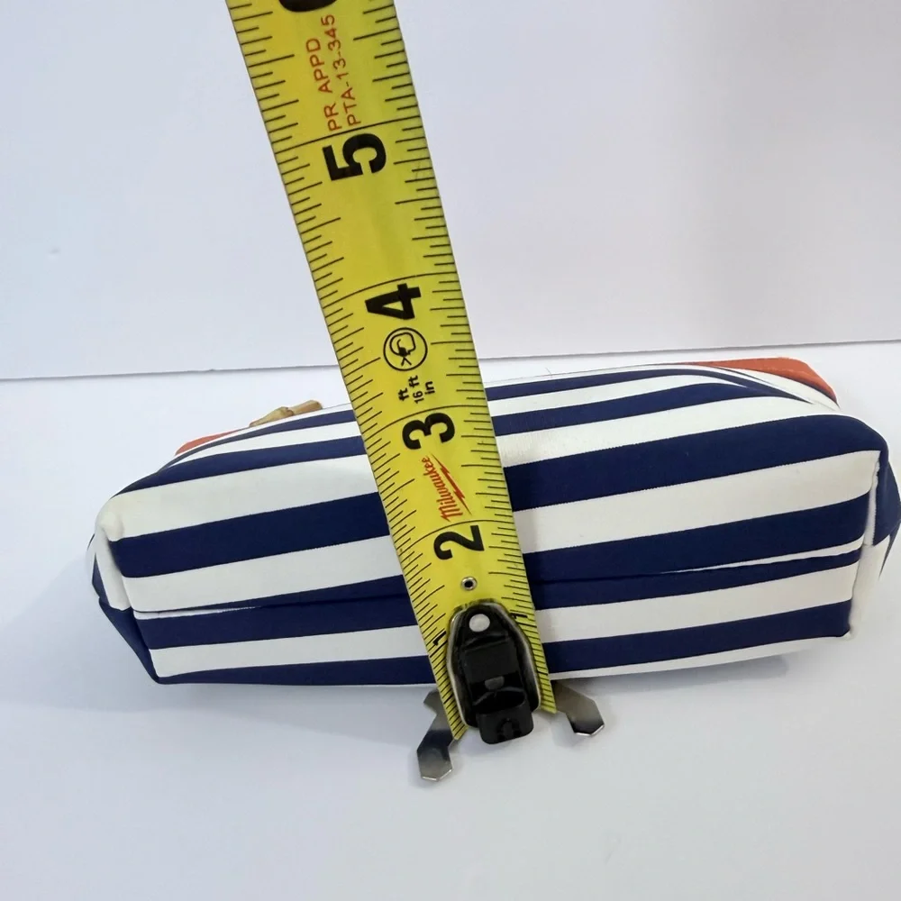 J. McLaughlin Navy and White Striped Cosmetic Bag with Tan Trim - Picture 4 of 10